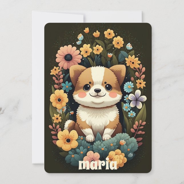 Invitación Flauta Corgi Perro Puppy Cumpleaños Dibujo Retro C (Reverso)