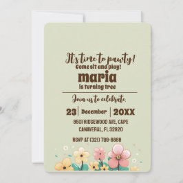 Invitación Flauta Corgi Perro Puppy Cumpleaños Dibujo Retro C