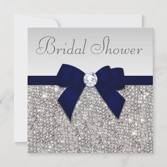 Invitación Flauta plateada secuela ducha de novia azul de vac (Anverso)