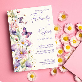 Invitación Flauta por mariposas lavanda de cumpleaños púrpura