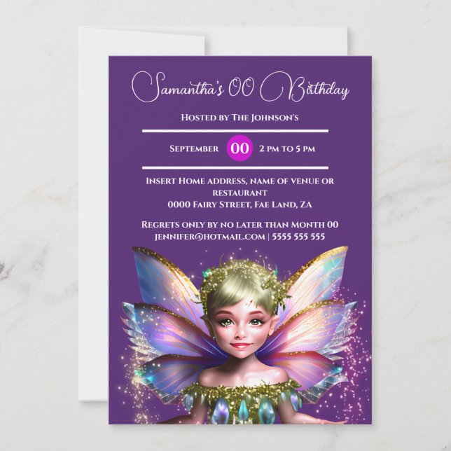 Invitación Flauta princesa brillante fachada brillantes alas  (Anverso)