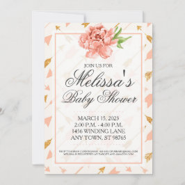 Invitación Flechas de Invitación, Rosa y Oro de Baby Shower p