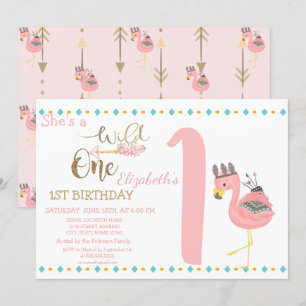 Invitación Flechas de Wild One, Flamenco Rosa Cumpleaños núme