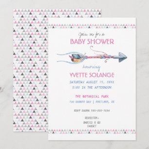 Invitación Flechas Tribales Acuarela Plumas Cualquier Ocasión