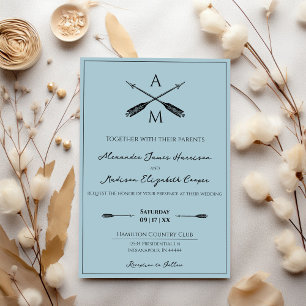 Invitación Flechas y monogramas Boda Aqua