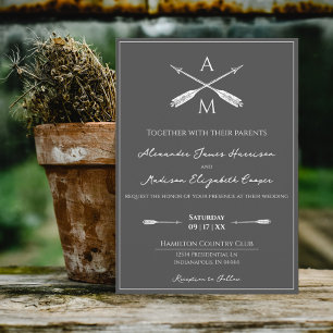 Invitación Flechas y monogramas Boda   Gris carbón