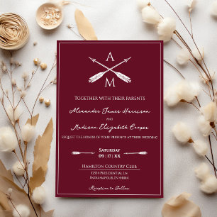 Invitación Flechas y monogramas Boda Rojo vino