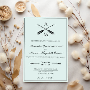 Invitación Flechas y monogramas Boda Verde Menta