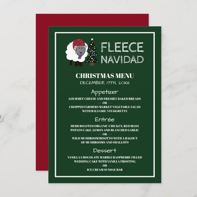 Invitación Fleece Navidad, menú Navidad al estilo español (Anverso / Reverso)