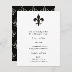 Invitación Fleur de Lis Black con blanco y oro