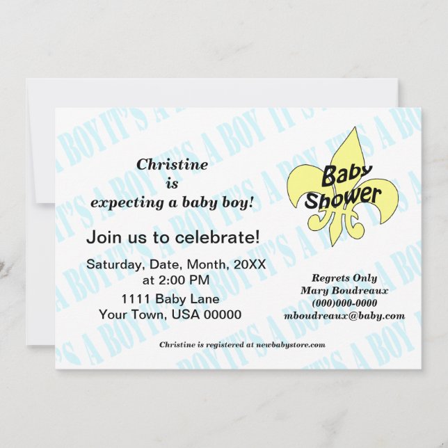 Invitación Fleur de Lis es un niño Baby Shower (Anverso)