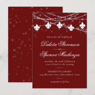 Invitación Fleur de Lis Luz Roja Oscura   Boda de Crimson