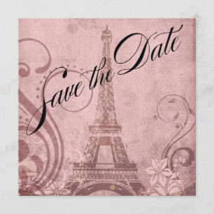 Invitación Fleur de París Torre Eiffel Save the Date rosa