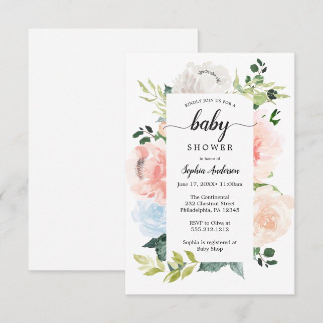 Invitación Fleur Jolie Bonito Floral Baby Shower Invita (Anverso / Reverso)