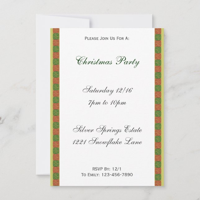 Invitación Fleur Verde Rojo de Lis Personalizado Holiday 4.5x (Reverso)