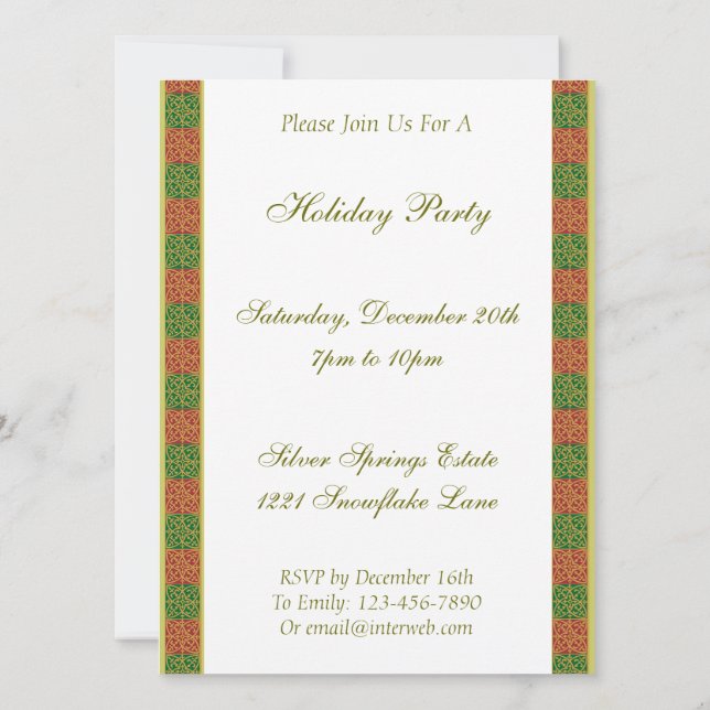 Invitación Fleur Verde Rojo de Lis Personalizado Holiday 5.5x (Reverso)