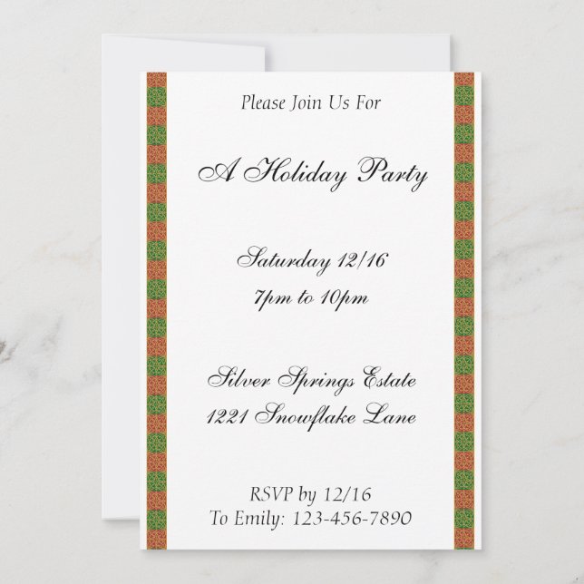 Invitación Fleur Verde Rojo de Lis Personalizado Holiday 5x7 (Reverso)