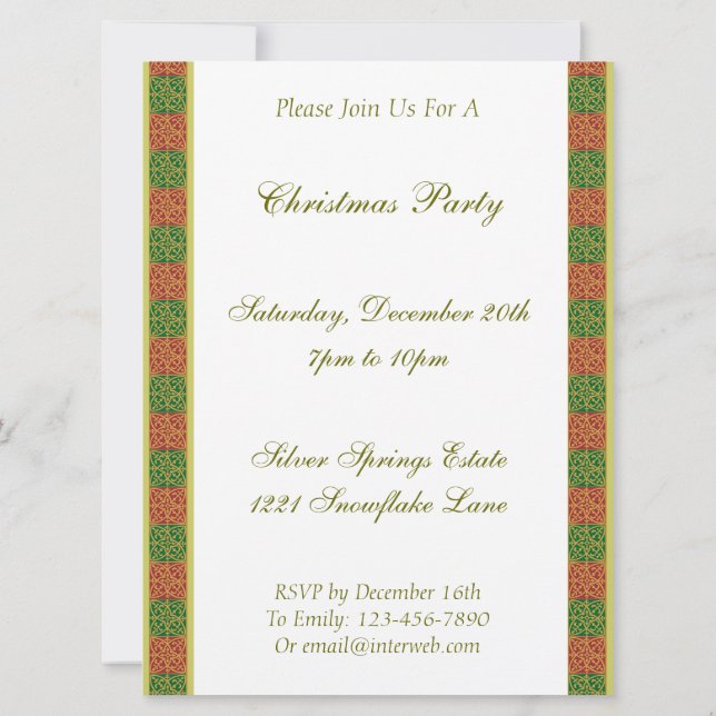 Invitación Fleur Verde Rojo de Lis Personalizado Holiday 6.5x (Reverso)