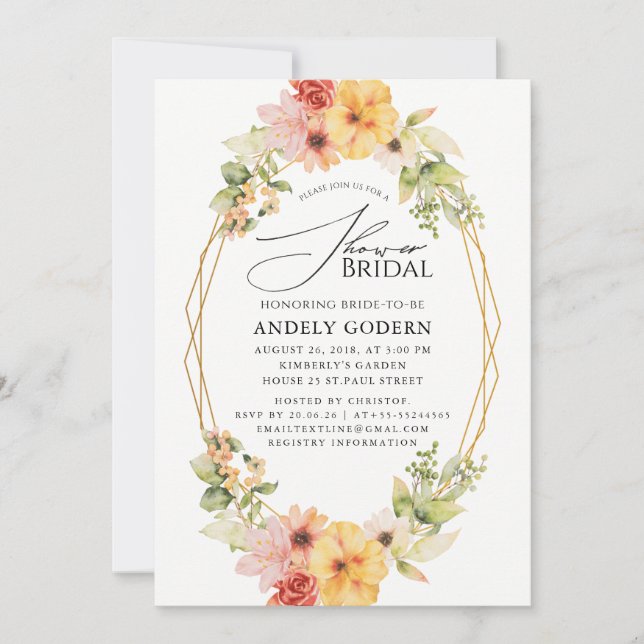 Invitación Fleurs Pastel Modern Bridal Shower Invitation (Anverso)