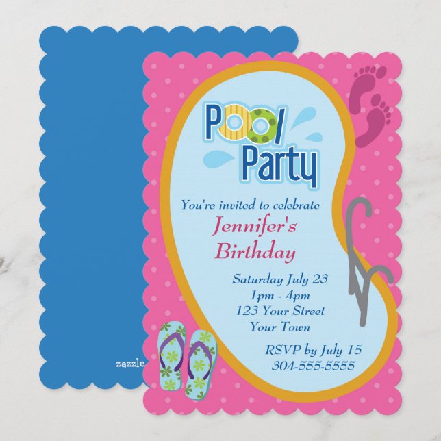 Invitación Flip Flop Pool Fiesta Cumpleaños (Anverso / Reverso)