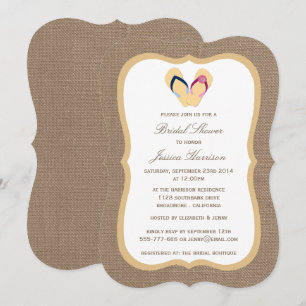 Invitación Flip-Flop Sand Beach Burlap Bridal Shower Invita