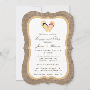 Invitación Flip-Flop Sandy Beach En Burlap Engagement Party