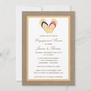 Invitación Flip-Flop Sandy Beach En La Ducha De Burlap Engage