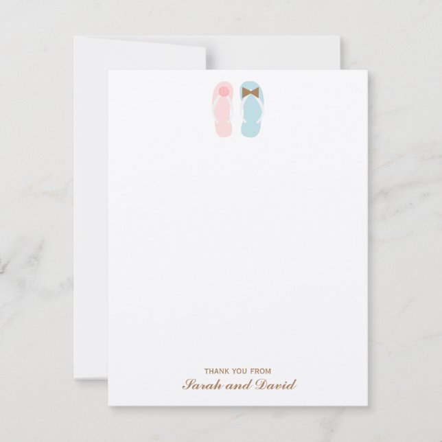 Invitación Flip Flops Beach Wedding Flat Gracias Notas (Anverso)