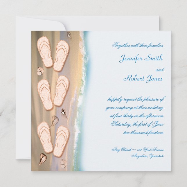 Invitación Flip Flops on the Beach Wedding Invitation (Anverso)