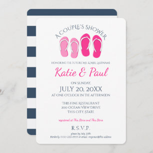 Invitación Flip Flops rosa y la ducha de la pareja azul de la
