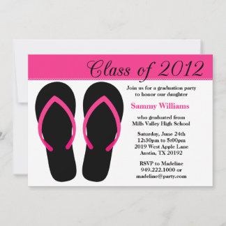 Invitación Flip Flops rosa y negro, Fiesta de graduación de 2