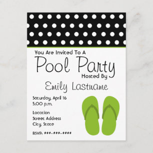 Invitación Flips-flopes/fiesta en la piscina verdes de los