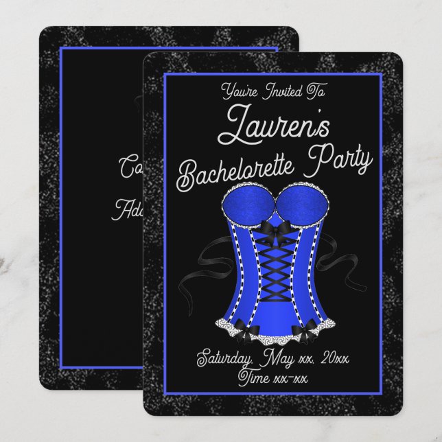 Invitación Flirty Blue Corset (Anverso / Reverso)