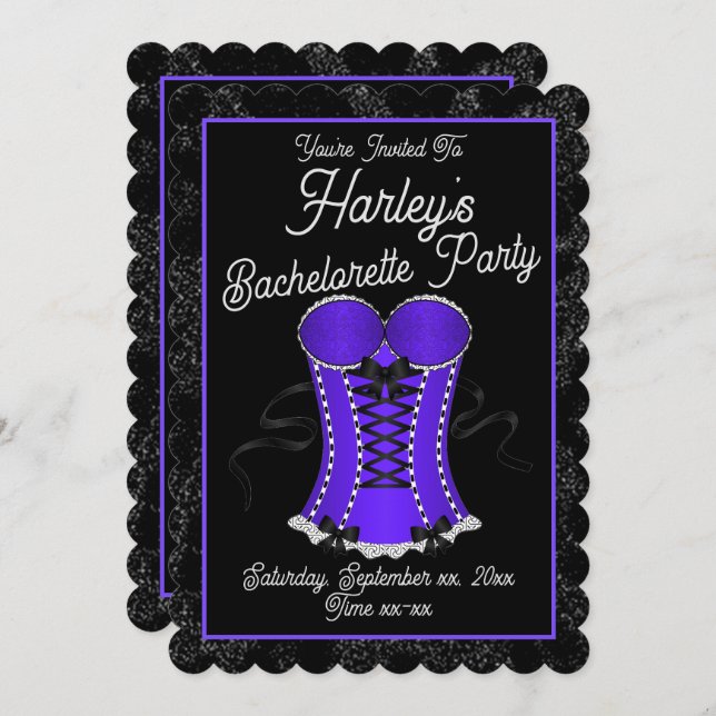 Invitación Flirty Purple Corset (Anverso / Reverso)