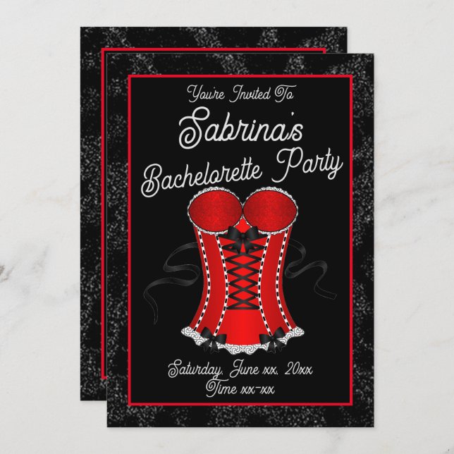 Invitación Flirty Red Corset (Anverso / Reverso)