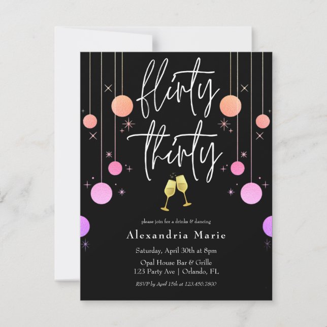 Invitación "Flirty Thirty" (30 años) Día de cumpleaños (Anverso)