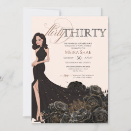 Invitación Flirty Thirty Glam Black & Rosa Gold 30 cumpleaños
