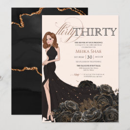 Invitación Flirty Thirty Glam Black & Rosa Gold 30 cumpleaños
