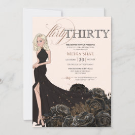 Invitación Flirty Thirty Glam Black & Rosa Gold 30 cumpleaños