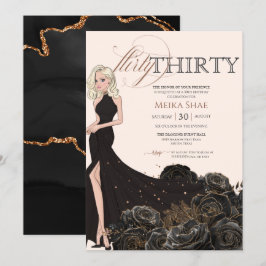 Invitación Flirty Thirty Glam Black & Rosa Gold 30 cumpleaños
