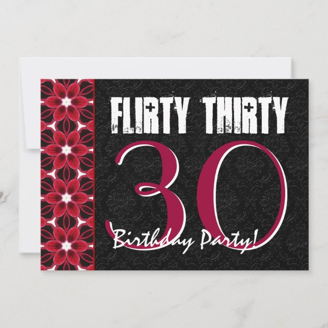 Invitación Flirty Treinta y Treinta Años Fiesta Rosa y Negro (Anverso)
