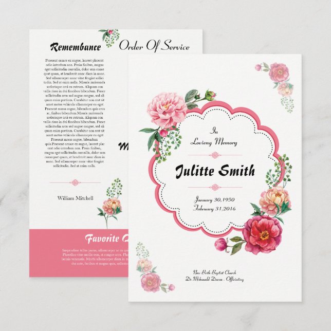 Invitación Floal Funeral Program Flyer (Anverso / Reverso)
