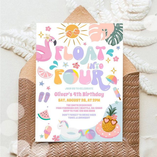 Invitación Float Into Four Pool Party Summer 4th Birthday (Subido por el creador)