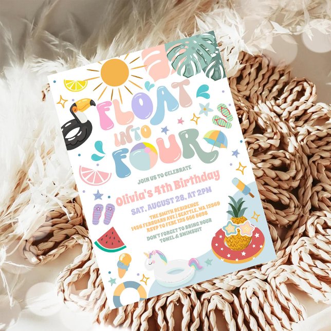 Invitación Float Into Four Pool Party Summer 4th Birthday (Subido por el creador)