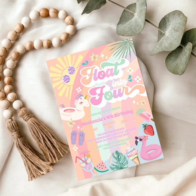 Invitación Float Into Four Summer Rainbow Sun 4th Birthday  (Subido por el creador)