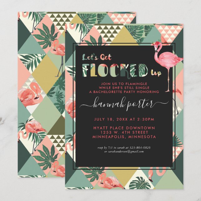 Invitación Flocked Up | Despedida de soltera con tema de flam (Anverso / Reverso)