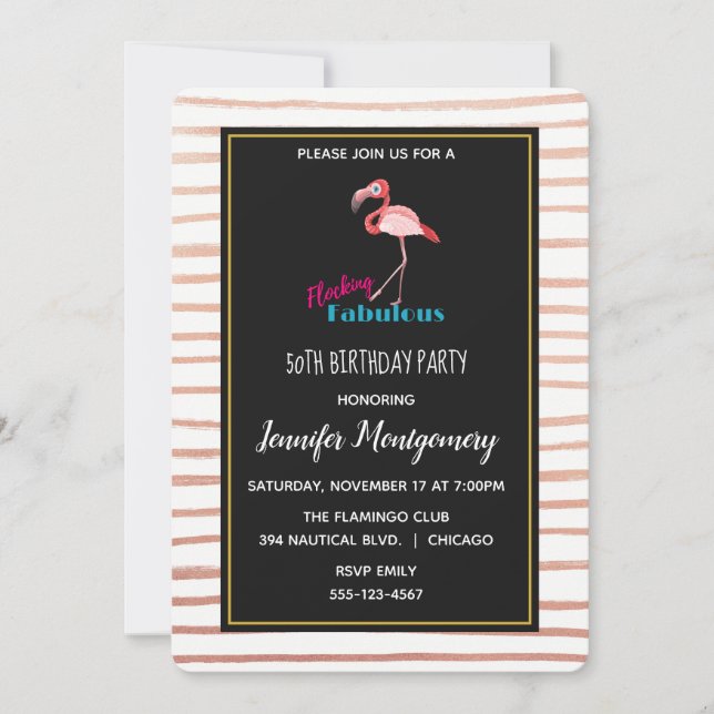 Invitación Flocking Fabulous con Flamingo rosa Cumpleaños (Anverso)