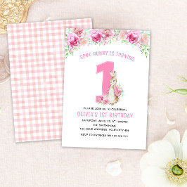 Invitación Flopsy Rabbit 1 cumpleaños Floral rosa