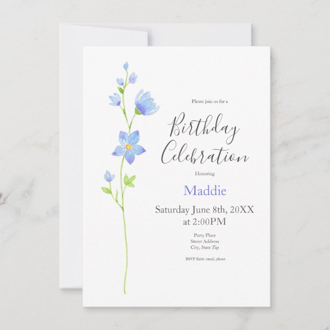 Invitación Flor acuarela de la vejiga de Jacob (Anverso)