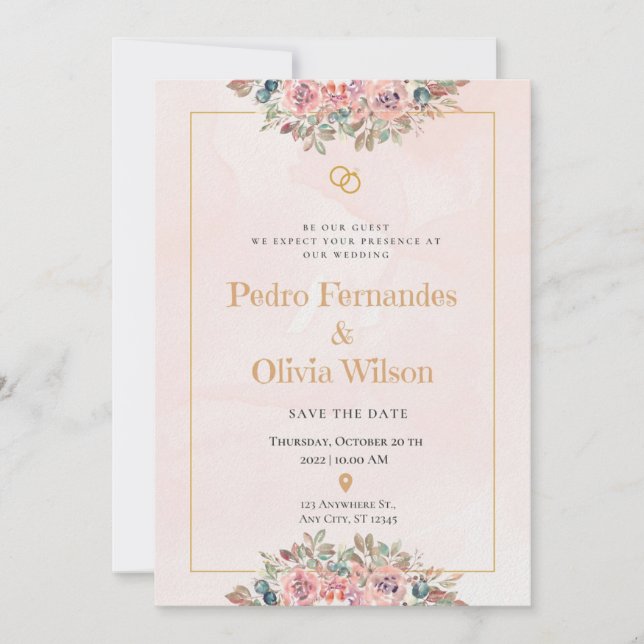 Invitación Flor acuarela moderna (Anverso)